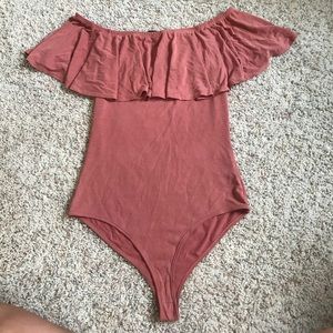 Ruffle off the shoulder onesie